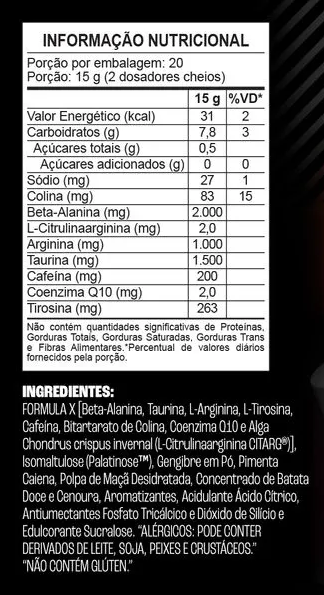 Tabela nutricional do Red Bull Pre Workout